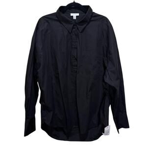 Topshop Oversized Cotton Button Down Poplin Shirt - Black Size 14